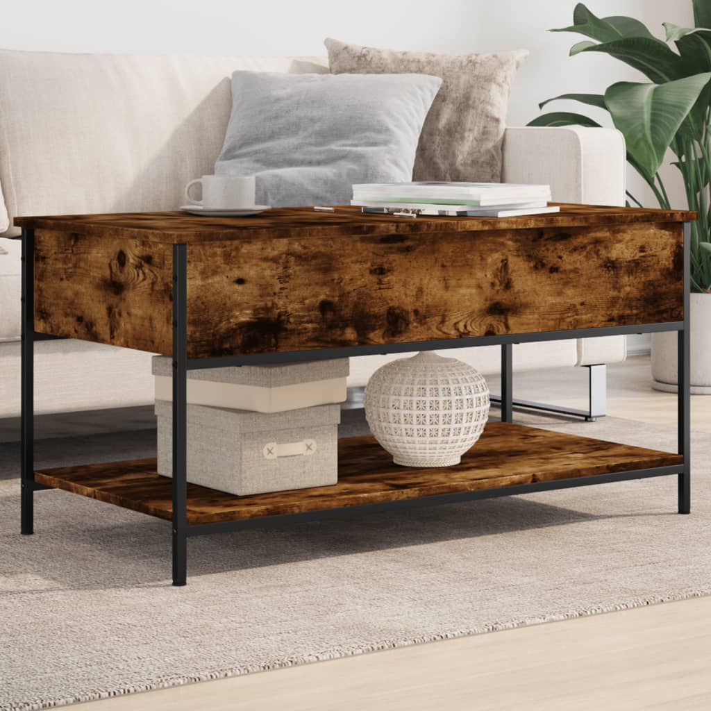 Salontafel 100x50x50 cm bewerkt hout en metaal gerookt eiken is nu te koop bij PeponiXL, paradijselijk wonen!