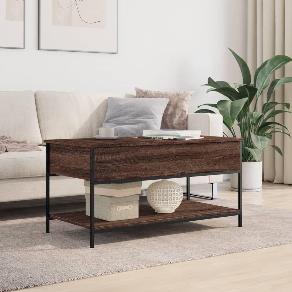 Salontafel 100x50x50 cm bewerkt hout en metaal bruineikenkleur is nu te koop bij PeponiXL, paradijselijk wonen!