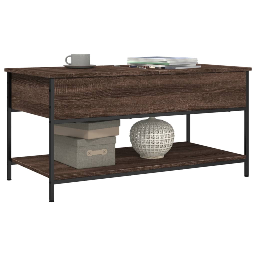 Salontafel 100x50x50 cm bewerkt hout en metaal bruineikenkleur is nu te koop bij PeponiXL, paradijselijk wonen!