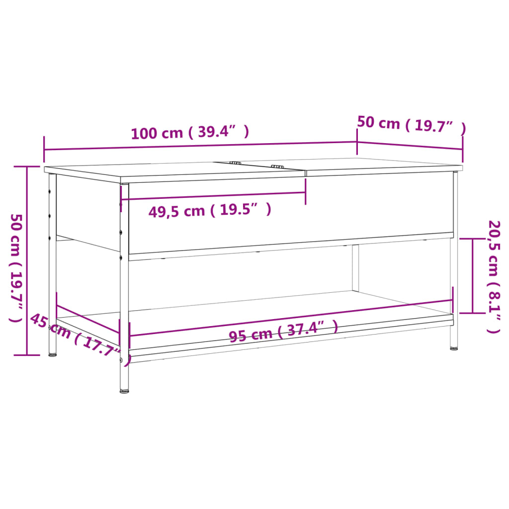 Salontafel 100x50x50 cm bewerkt hout en metaal bruineikenkleur is nu te koop bij PeponiXL, paradijselijk wonen!