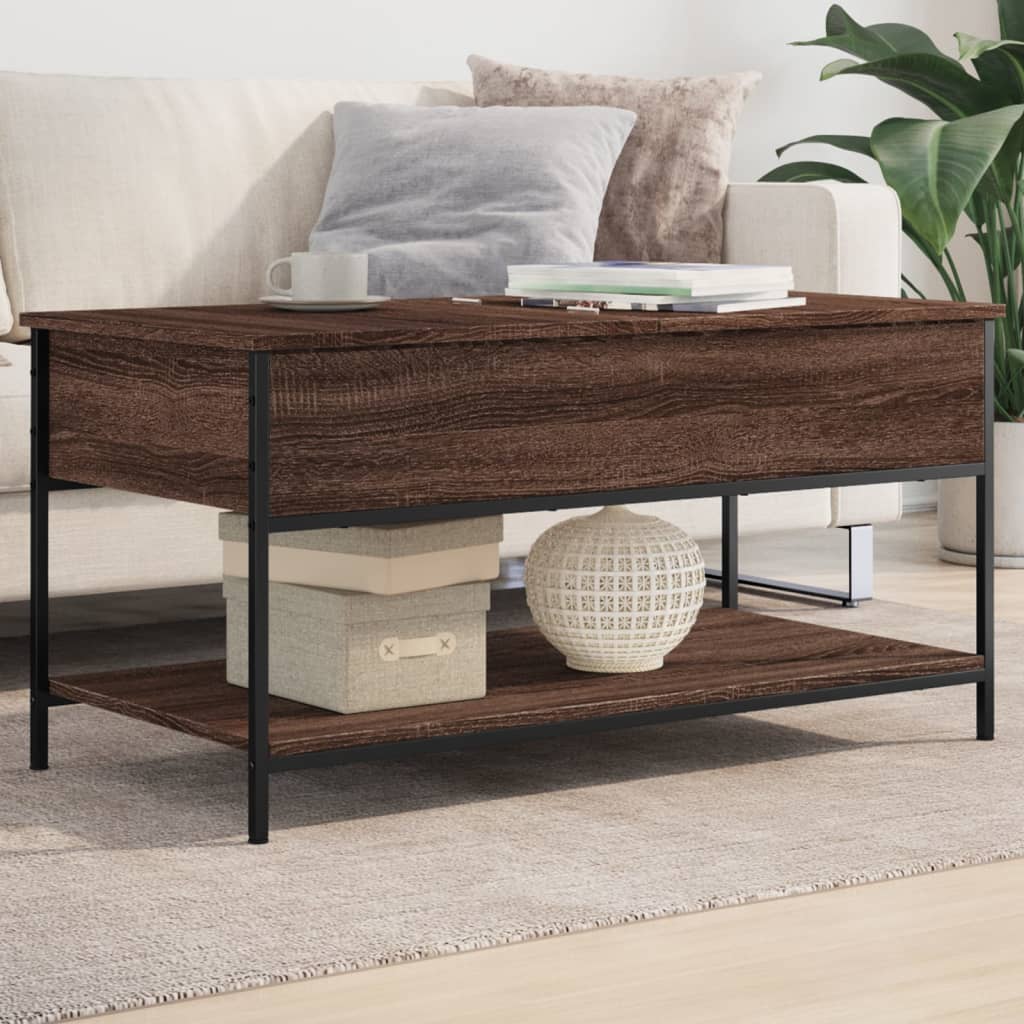 Salontafel 100x50x50 cm bewerkt hout en metaal bruineikenkleur is nu te koop bij PeponiXL, paradijselijk wonen!