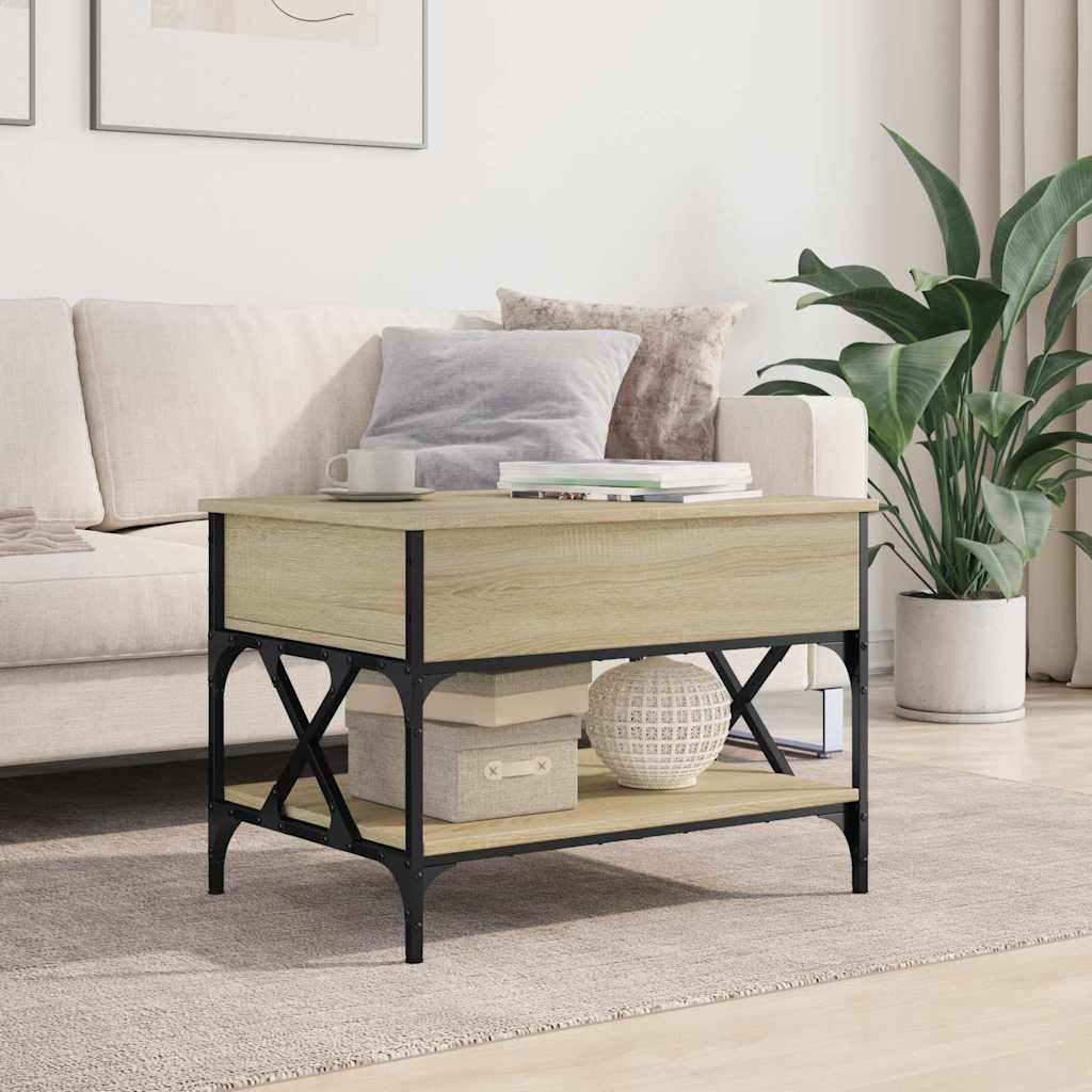 Salontafel 70x50x50 cm bewerkt hout en metaal sonoma eikenkleur is nu te koop bij PeponiXL, paradijselijk wonen!