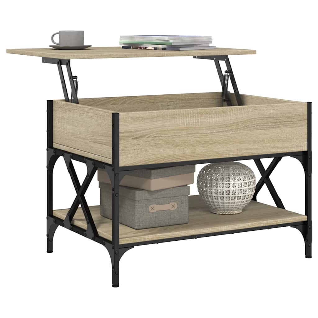 Salontafel 70x50x50 cm bewerkt hout en metaal sonoma eikenkleur is nu te koop bij PeponiXL, paradijselijk wonen!