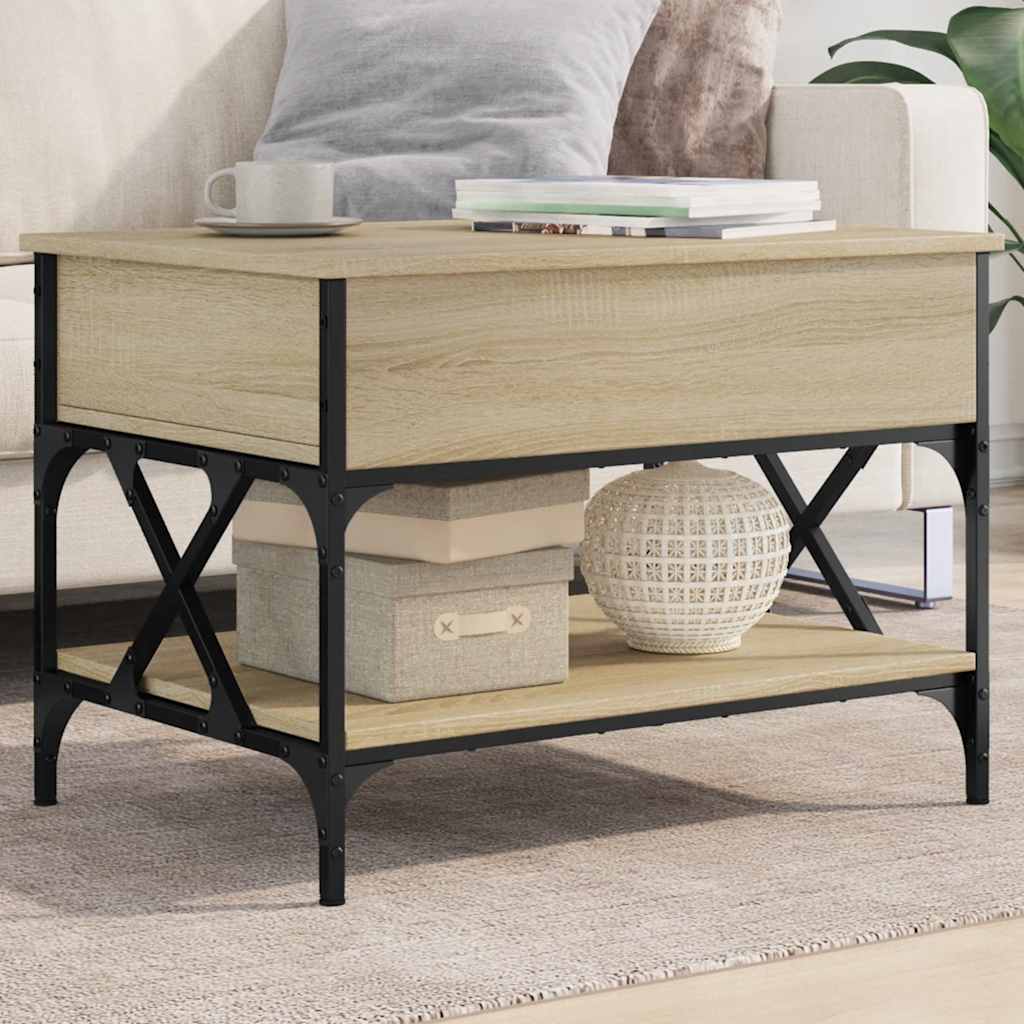 Salontafel 70x50x50 cm bewerkt hout en metaal sonoma eikenkleur is nu te koop bij PeponiXL, paradijselijk wonen!