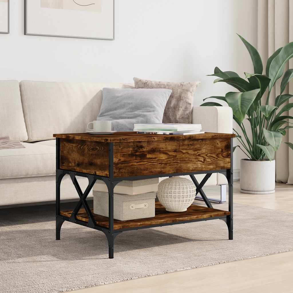 Salontafel 70x50x50 cm bewerkt hout en metaal gerookt eiken is nu te koop bij PeponiXL, paradijselijk wonen!