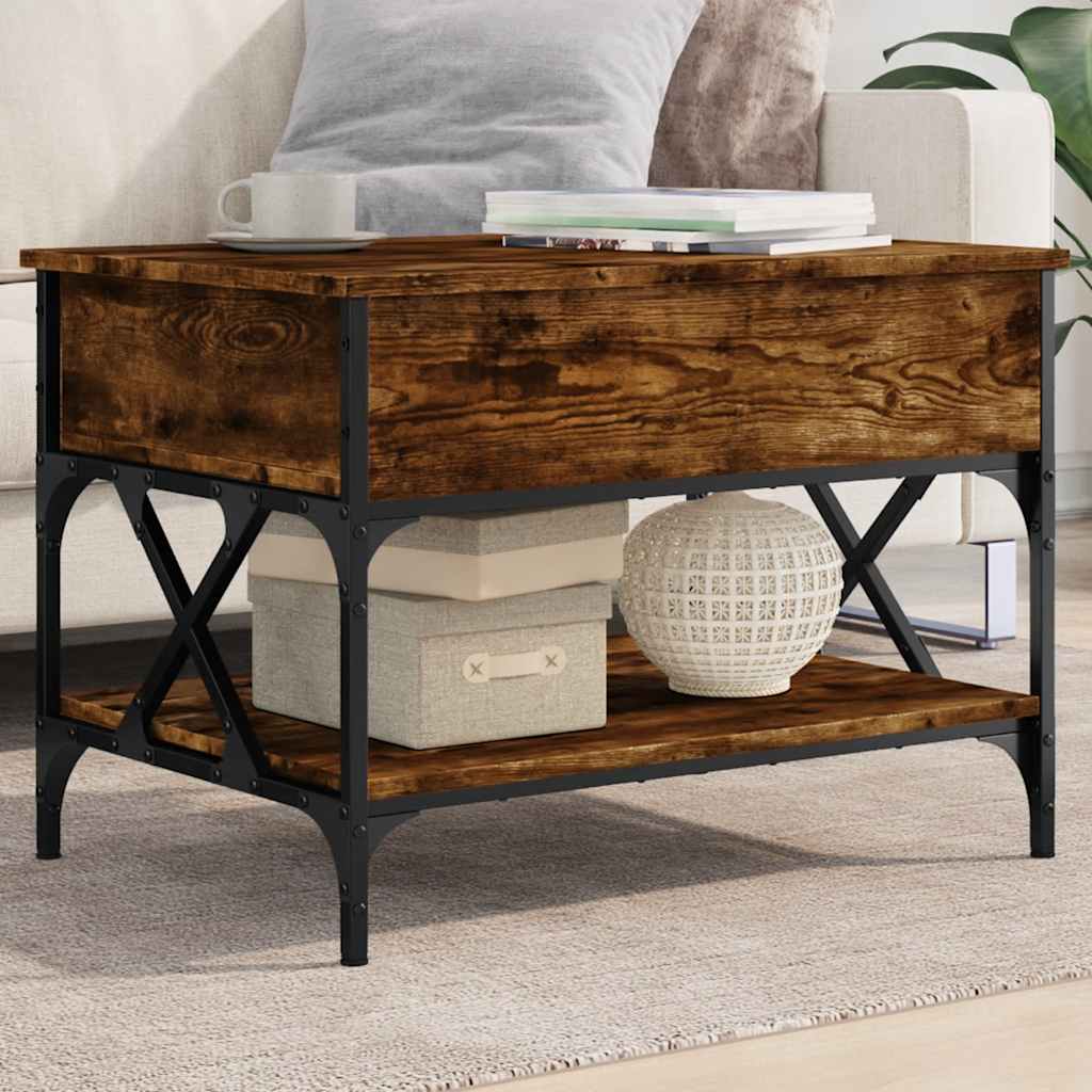 Salontafel 70x50x50 cm bewerkt hout en metaal gerookt eiken is nu te koop bij PeponiXL, paradijselijk wonen!