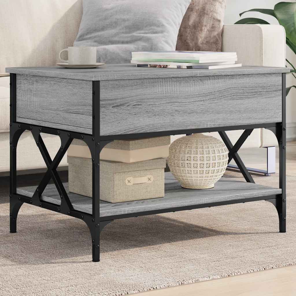 Salontafel 70x50x50 cm bewerkt hout en metaal grijs sonoma is nu te koop bij PeponiXL, paradijselijk wonen!