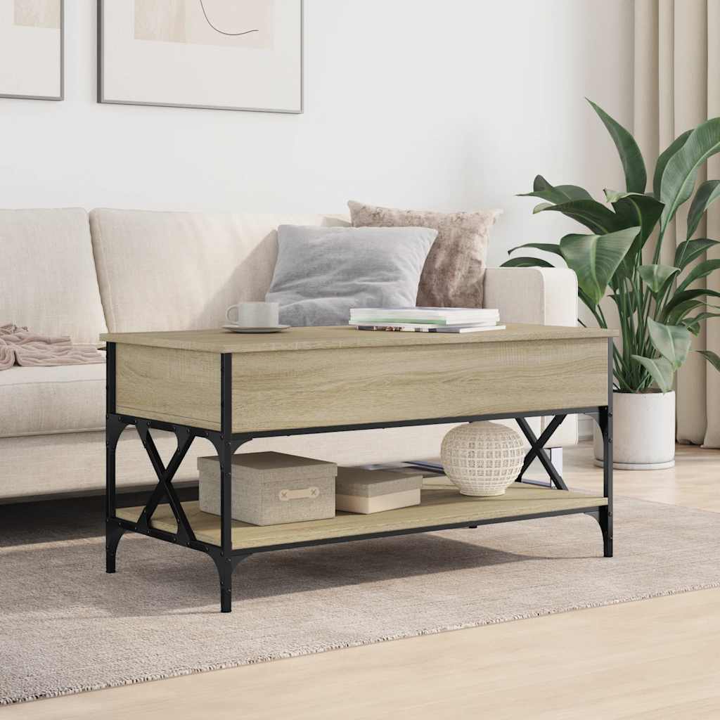 Salontafel 100x50x50 cm bewerkt hout en metaal sonoma eiken is nu te koop bij PeponiXL, paradijselijk wonen!