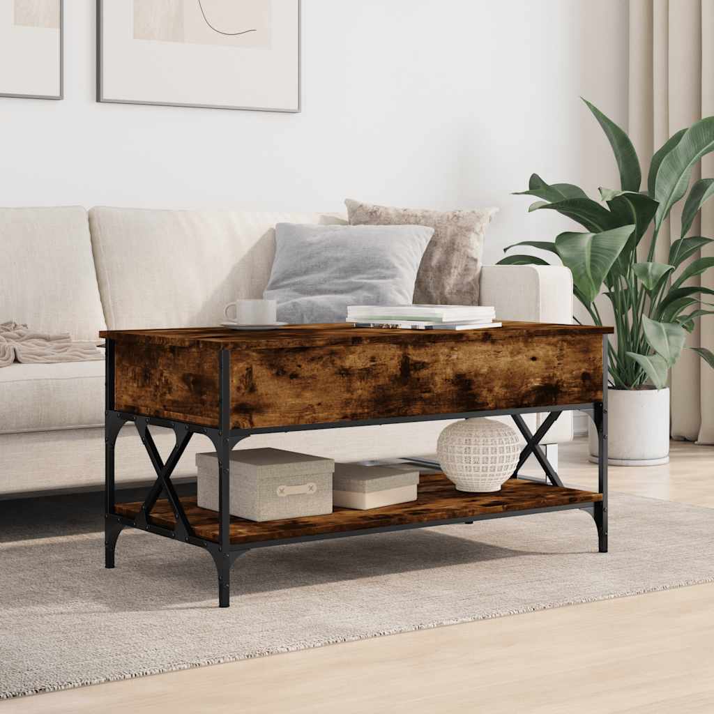 Salontafel 100x50x50 cm bewerkt hout en metaal gerookt eiken is nu te koop bij PeponiXL, paradijselijk wonen!