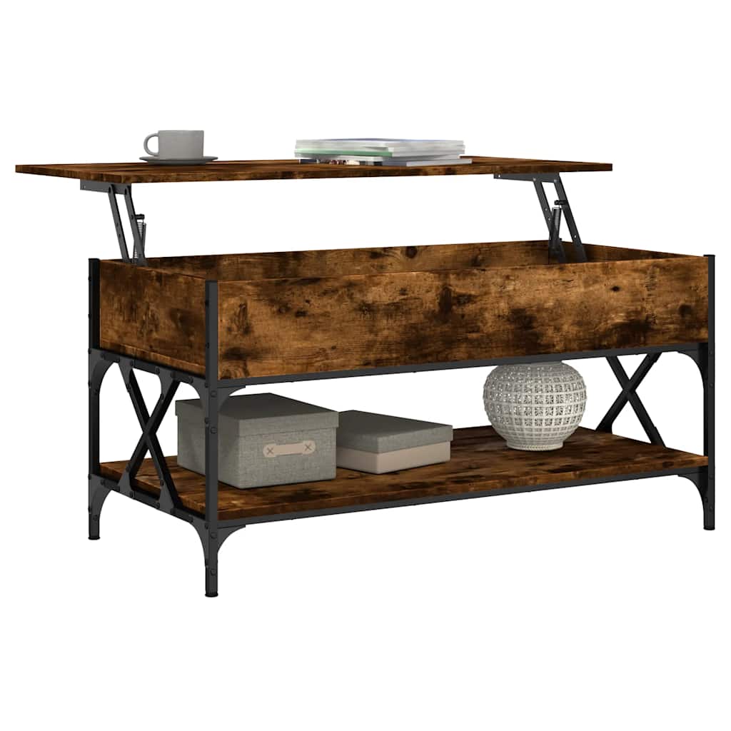 Salontafel 100x50x50 cm bewerkt hout en metaal gerookt eiken is nu te koop bij PeponiXL, paradijselijk wonen!