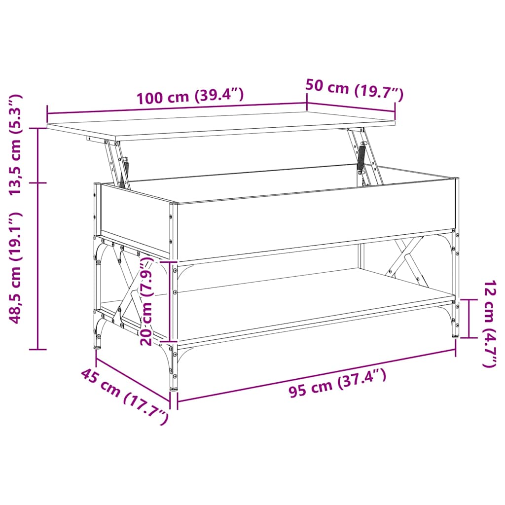 Salontafel 100x50x50 cm bewerkt hout en metaal gerookt eiken is nu te koop bij PeponiXL, paradijselijk wonen!