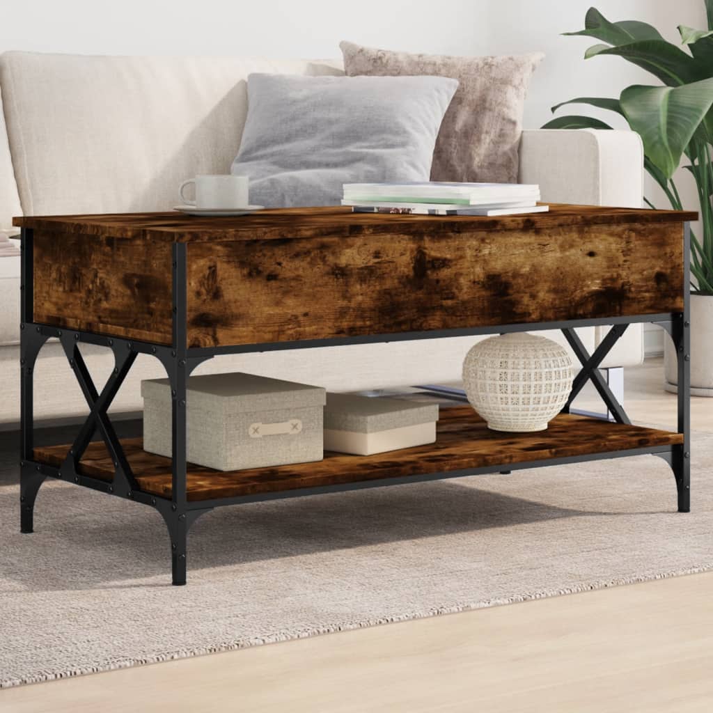 Salontafel 100x50x50 cm bewerkt hout en metaal gerookt eiken is nu te koop bij PeponiXL, paradijselijk wonen!