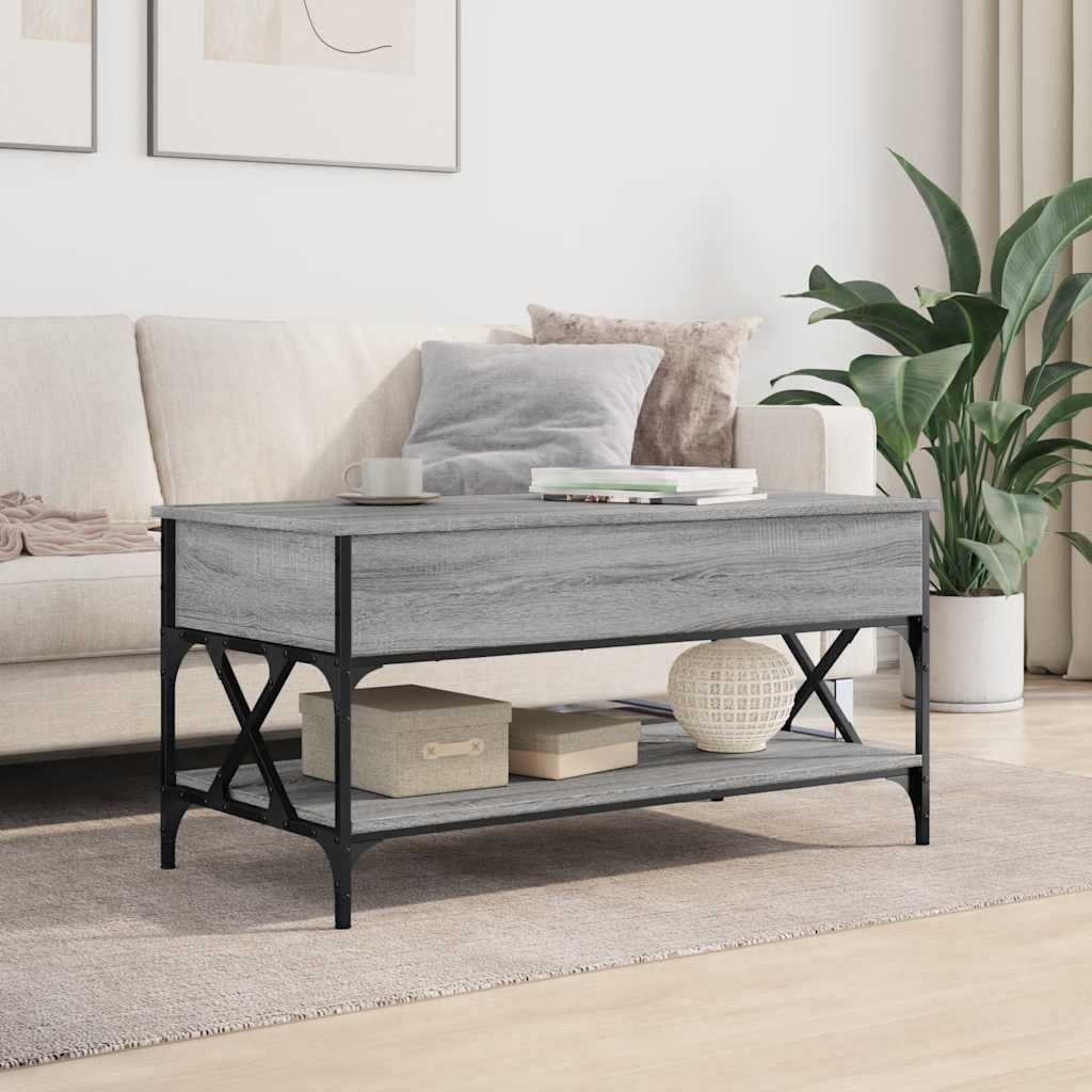 Salontafel 100x50x50 cm bewerkt hout en metaal grijs sonoma is nu te koop bij PeponiXL, paradijselijk wonen!