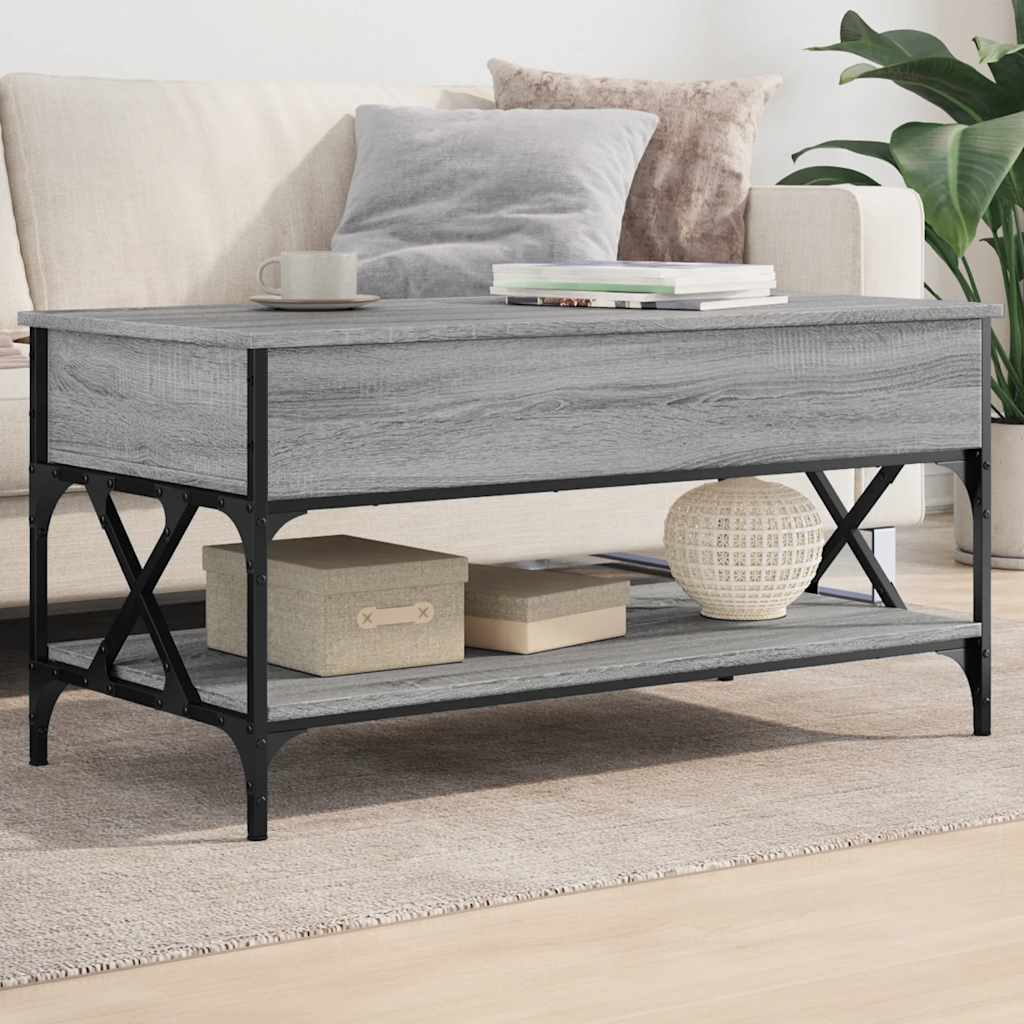 Salontafel 100x50x50 cm bewerkt hout en metaal grijs sonoma is nu te koop bij PeponiXL, paradijselijk wonen!