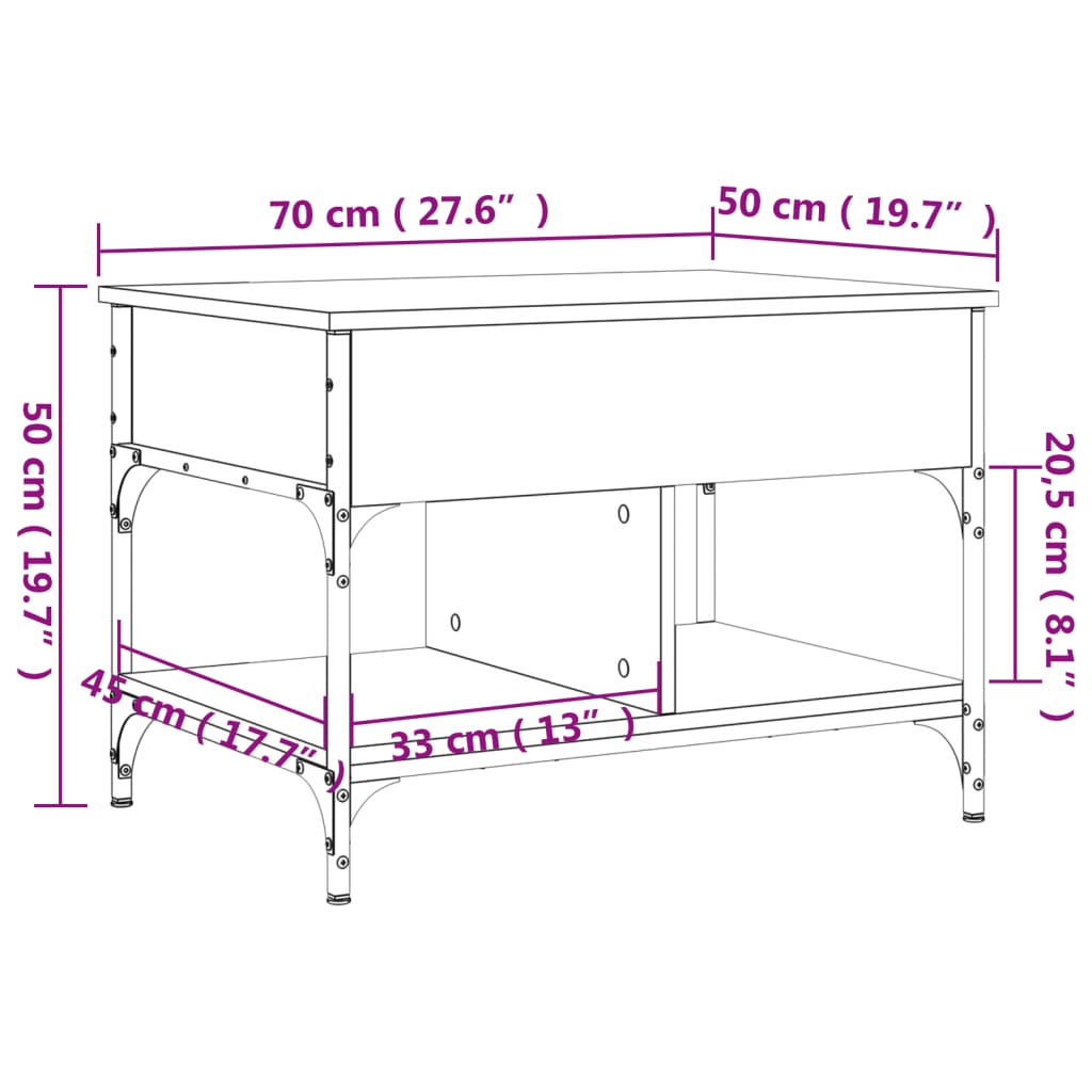 Salontafel 70x50x50 cm bewerkt hout en metaal zwart is nu te koop bij PeponiXL, paradijselijk wonen!