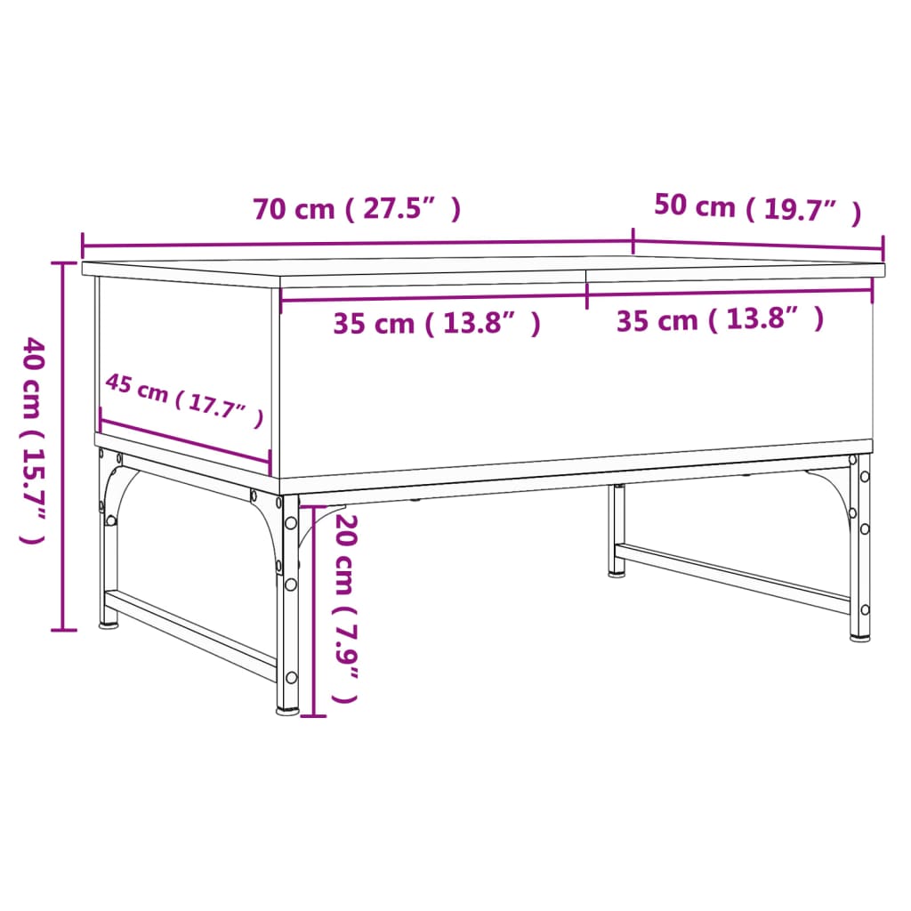 Salontafel 70x50x40 cm bewerkt hout en metaal grijs sonoma is nu te koop bij PeponiXL, paradijselijk wonen!