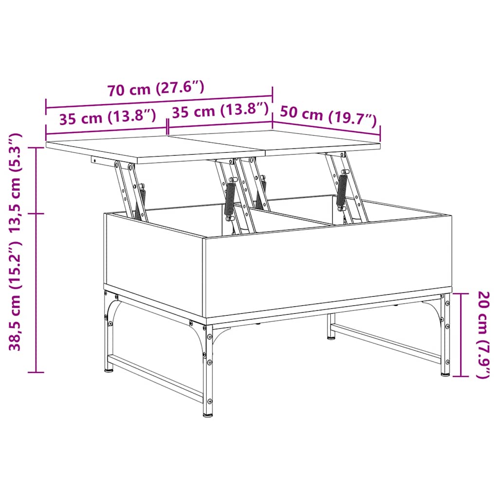 Salontafel 70x50x40 cm bewerkt hout en metaal bruin eikenkleur is nu te koop bij PeponiXL, paradijselijk wonen!
