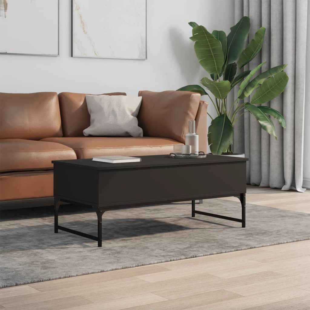 Salontafel 100x50x40 cm bewerkt hout en metaal zwart is nu te koop bij PeponiXL, paradijselijk wonen!