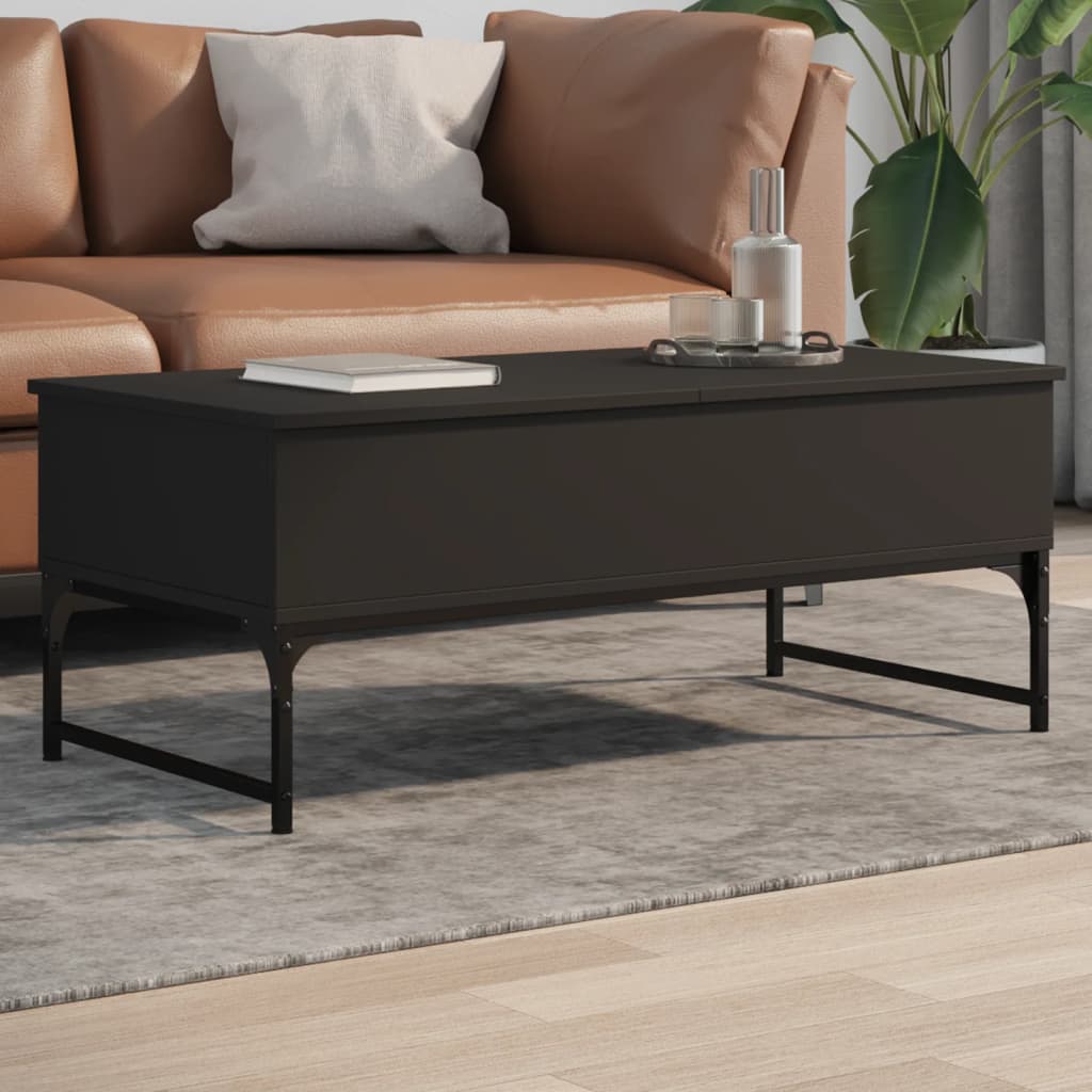Salontafel 100x50x40 cm bewerkt hout en metaal zwart is nu te koop bij PeponiXL, paradijselijk wonen!