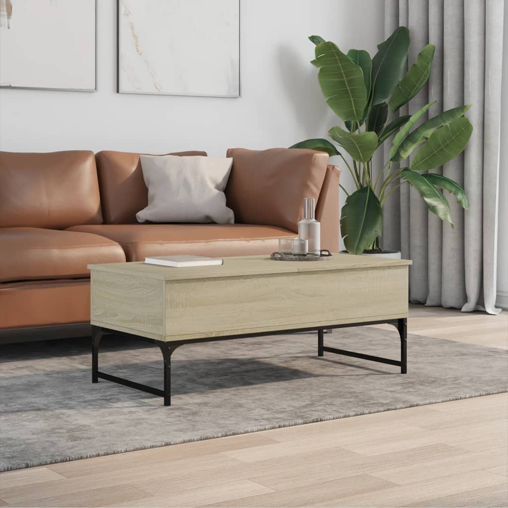 Salontafel 100x50x40 cm bewerkt hout en metaal sonoma eiken is nu te koop bij PeponiXL, paradijselijk wonen!