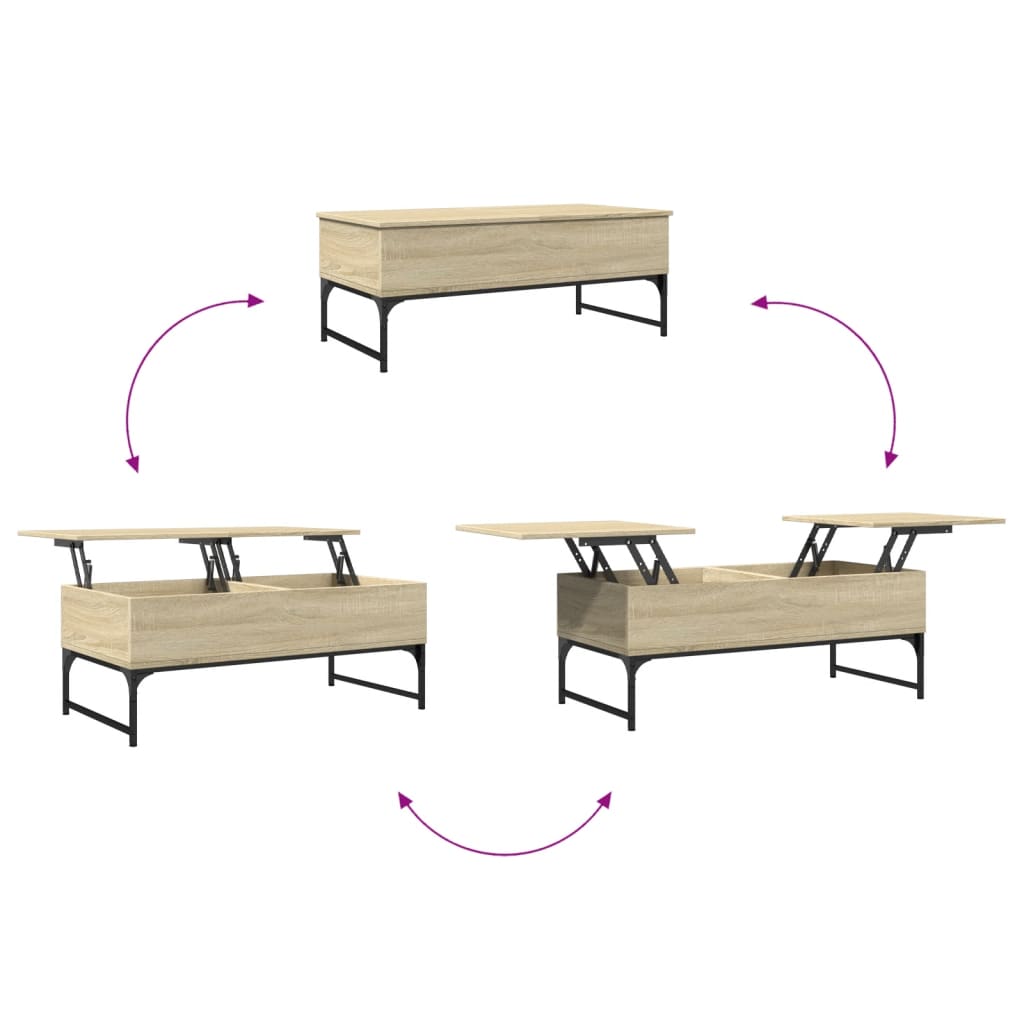 Salontafel 100x50x40 cm bewerkt hout en metaal sonoma eiken is nu te koop bij PeponiXL, paradijselijk wonen!