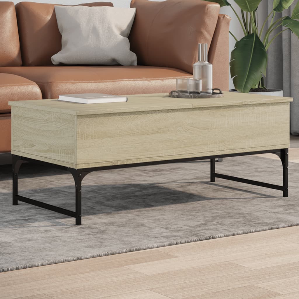 Salontafel 100x50x40 cm bewerkt hout en metaal sonoma eiken is nu te koop bij PeponiXL, paradijselijk wonen!