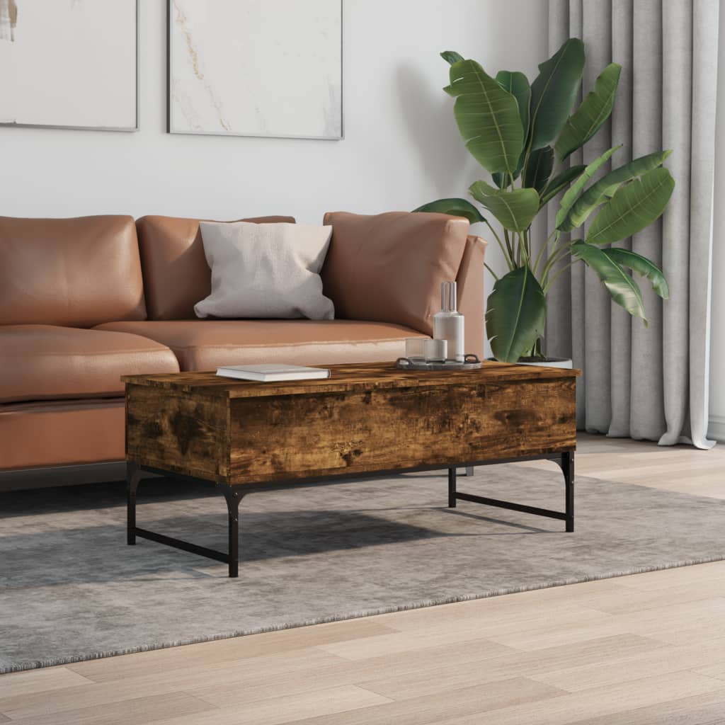 Salontafel 100x50x40 cm bewerkt hout en metaal gerookt eiken is nu te koop bij PeponiXL, paradijselijk wonen!