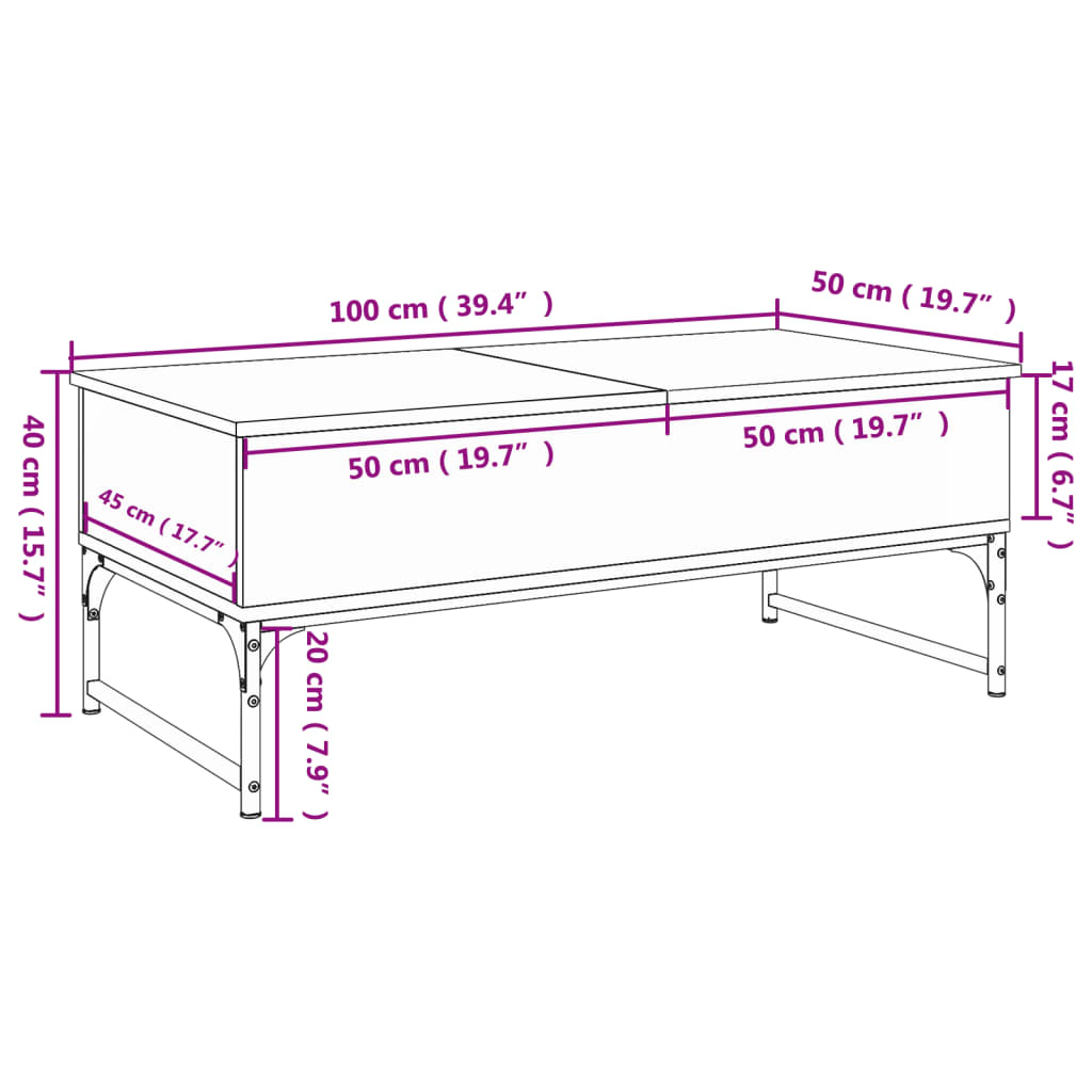 Salontafel 100x50x40 cm bewerkt hout en metaal gerookt eiken is nu te koop bij PeponiXL, paradijselijk wonen!