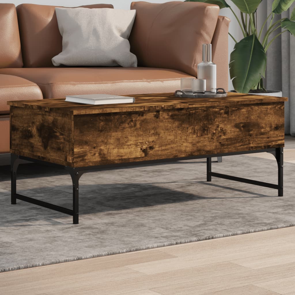 Salontafel 100x50x40 cm bewerkt hout en metaal gerookt eiken is nu te koop bij PeponiXL, paradijselijk wonen!