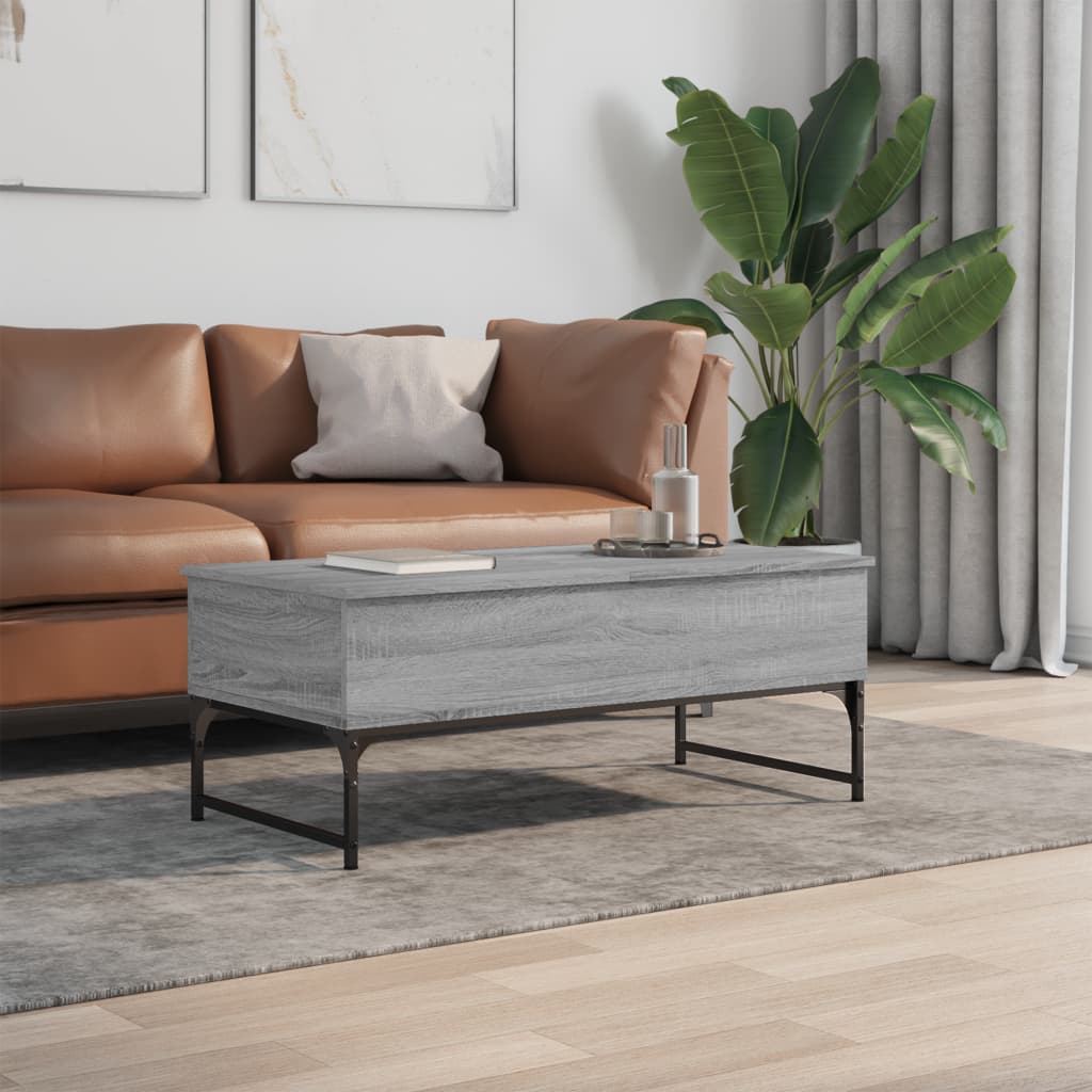 Salontafel 100x50x40 cm bewerkt hout en metaal grijs sonoma is nu te koop bij PeponiXL, paradijselijk wonen!