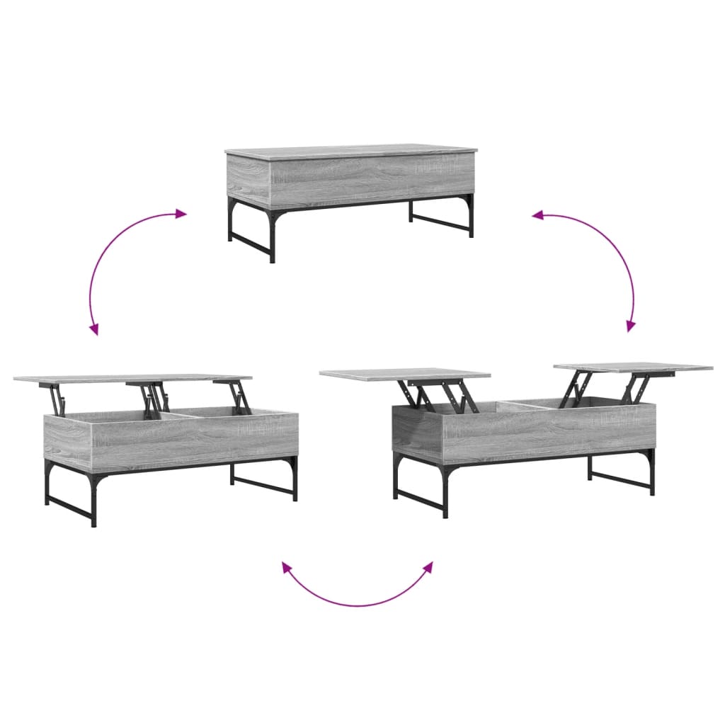Salontafel 100x50x40 cm bewerkt hout en metaal grijs sonoma is nu te koop bij PeponiXL, paradijselijk wonen!