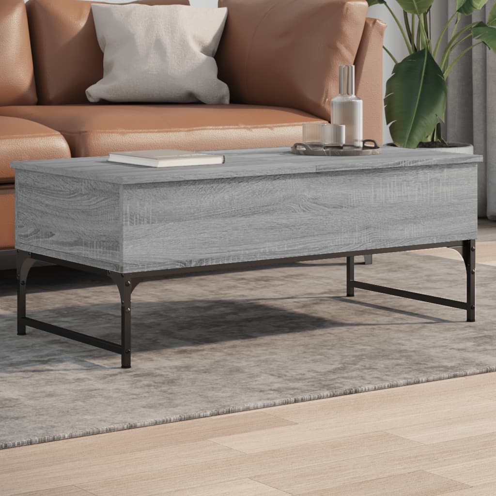 Salontafel 100x50x40 cm bewerkt hout en metaal grijs sonoma is nu te koop bij PeponiXL, paradijselijk wonen!