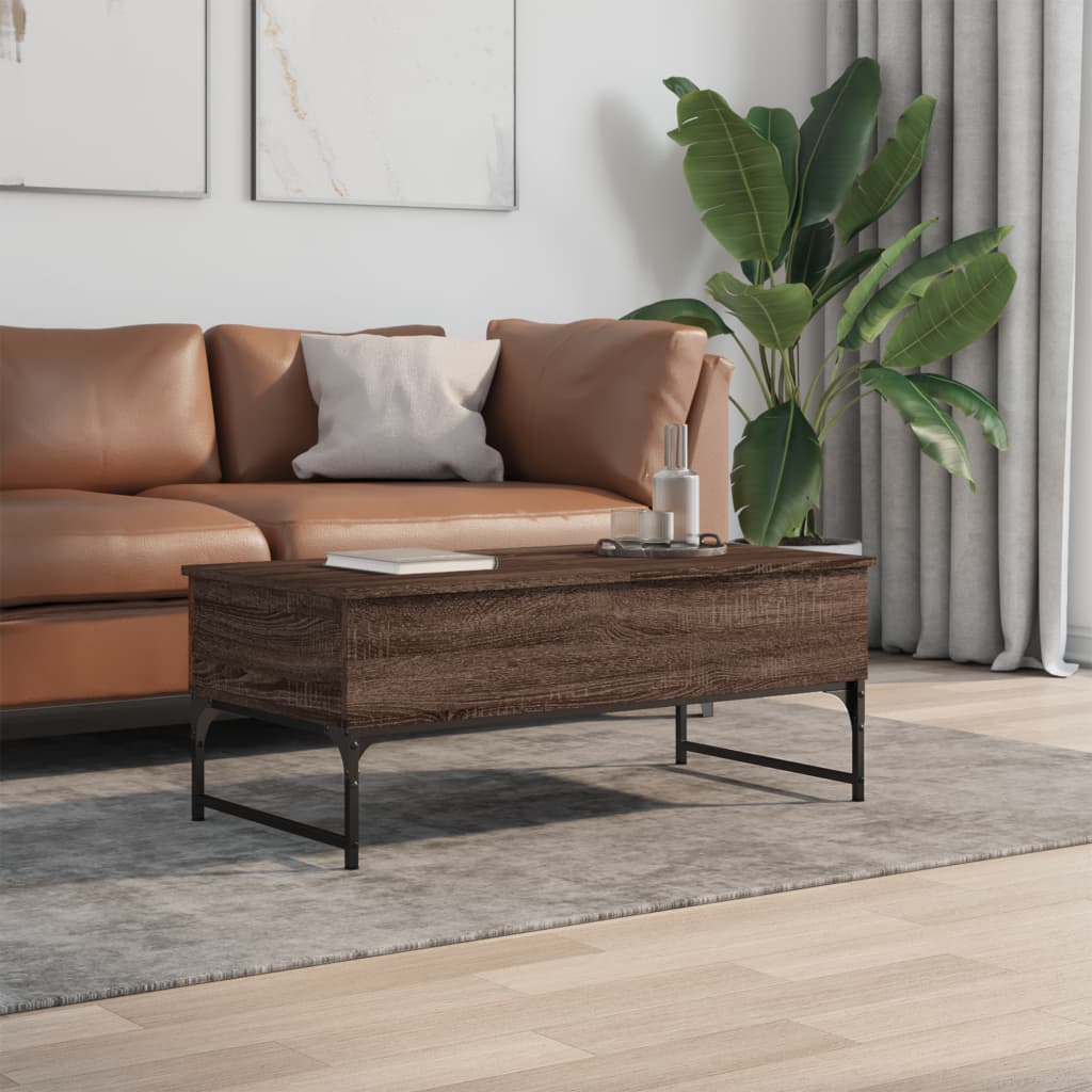 Salontafel 100x50x40 cm bewerkt hout en metaal bruin eikenkleur is nu te koop bij PeponiXL, paradijselijk wonen!