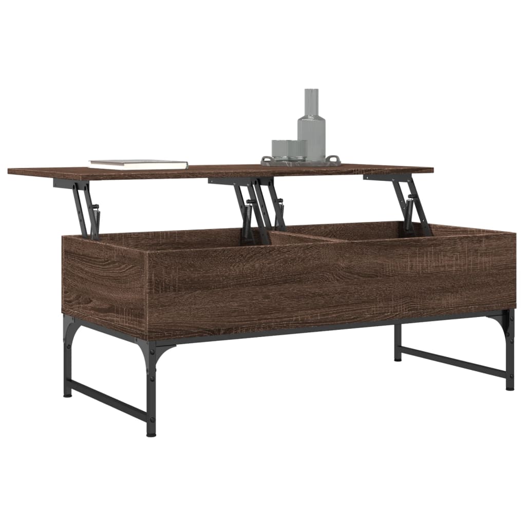 Salontafel 100x50x40 cm bewerkt hout en metaal bruin eikenkleur is nu te koop bij PeponiXL, paradijselijk wonen!