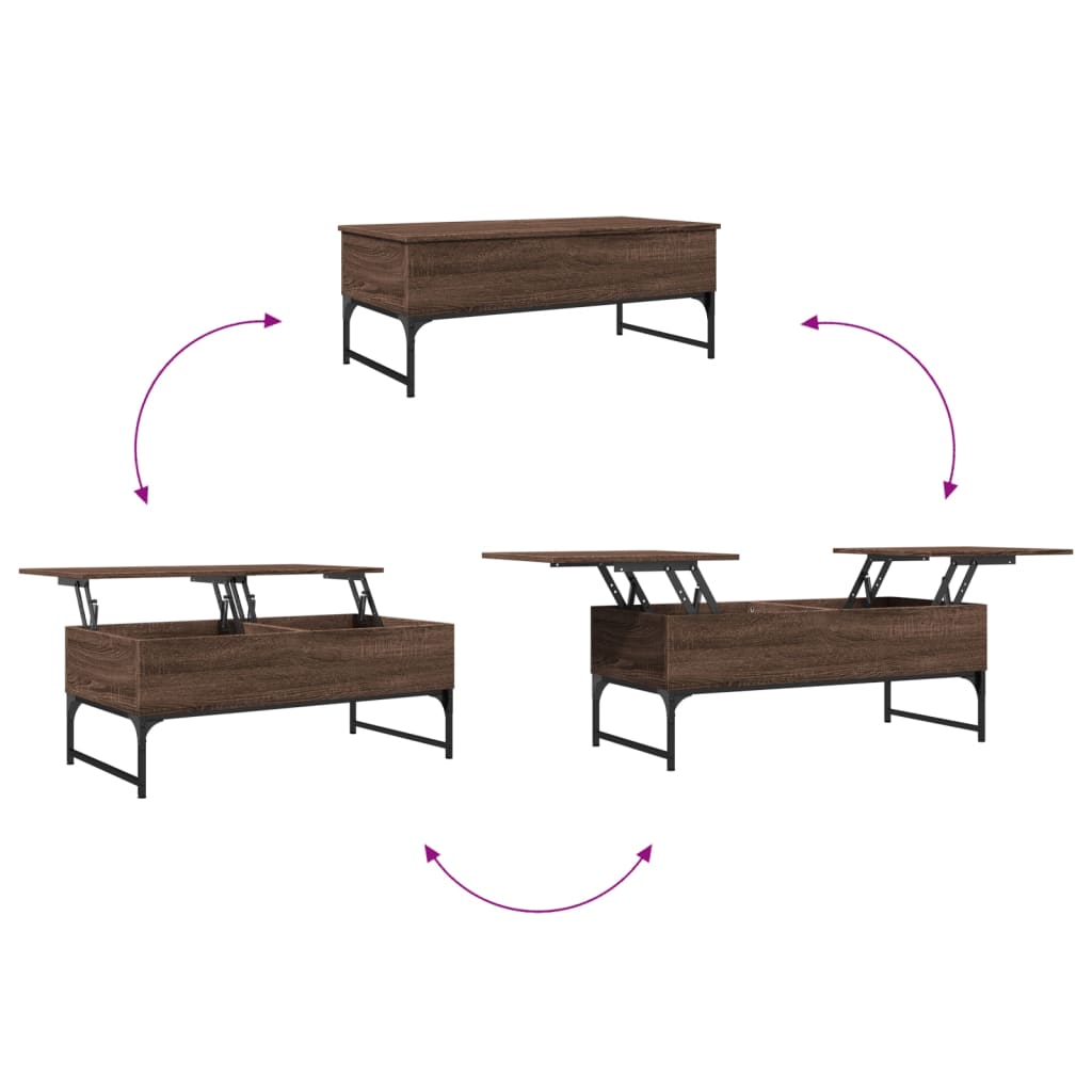 Salontafel 100x50x40 cm bewerkt hout en metaal bruin eikenkleur is nu te koop bij PeponiXL, paradijselijk wonen!
