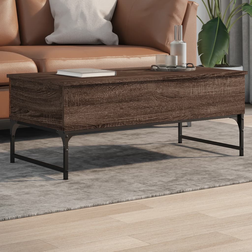 Salontafel 100x50x40 cm bewerkt hout en metaal bruin eikenkleur is nu te koop bij PeponiXL, paradijselijk wonen!