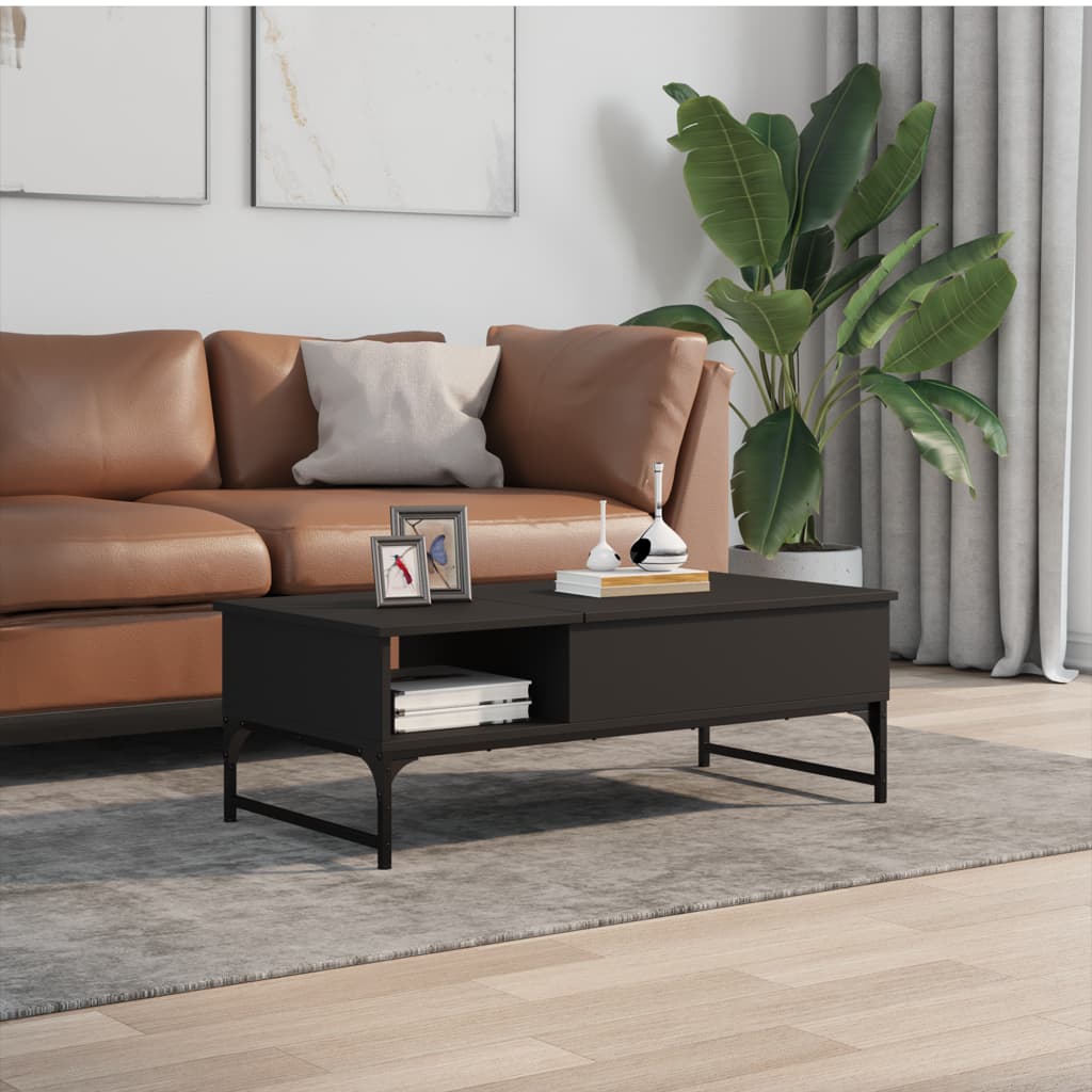 Salontafel 100x50x35 cm bewerkt hout en metaal zwart is nu te koop bij PeponiXL, paradijselijk wonen!