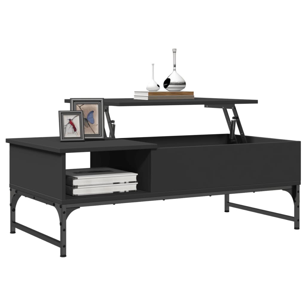 Salontafel 100x50x35 cm bewerkt hout en metaal zwart is nu te koop bij PeponiXL, paradijselijk wonen!