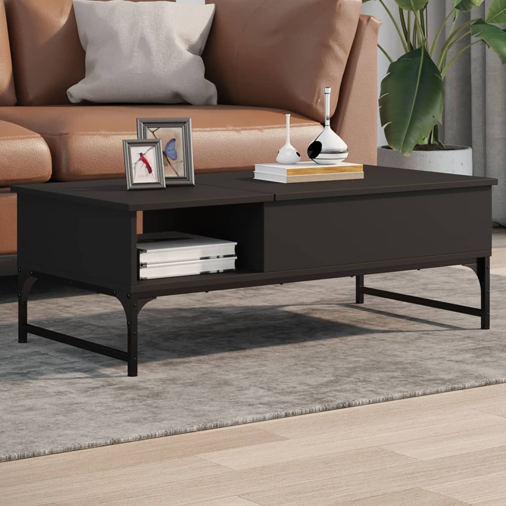 Salontafel 100x50x35 cm bewerkt hout en metaal zwart is nu te koop bij PeponiXL, paradijselijk wonen!