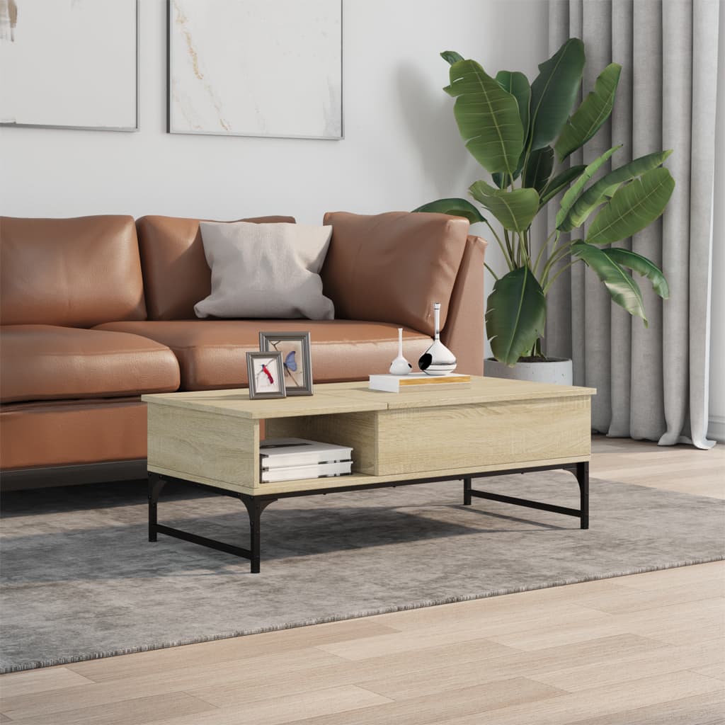 Salontafel 100x50x35 cm bewerkt hout en metaal sonoma eiken is nu te koop bij PeponiXL, paradijselijk wonen!