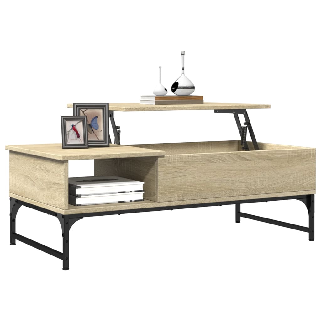Salontafel 100x50x35 cm bewerkt hout en metaal sonoma eiken is nu te koop bij PeponiXL, paradijselijk wonen!