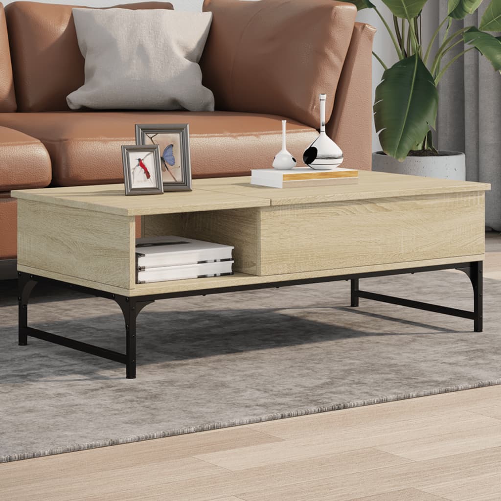 Salontafel 100x50x35 cm bewerkt hout en metaal sonoma eiken is nu te koop bij PeponiXL, paradijselijk wonen!