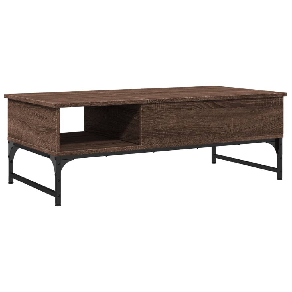 Salontafel 100x50x35 cm bewerkt hout en metaal bruin eikenkleur is nu te koop bij PeponiXL, paradijselijk wonen!