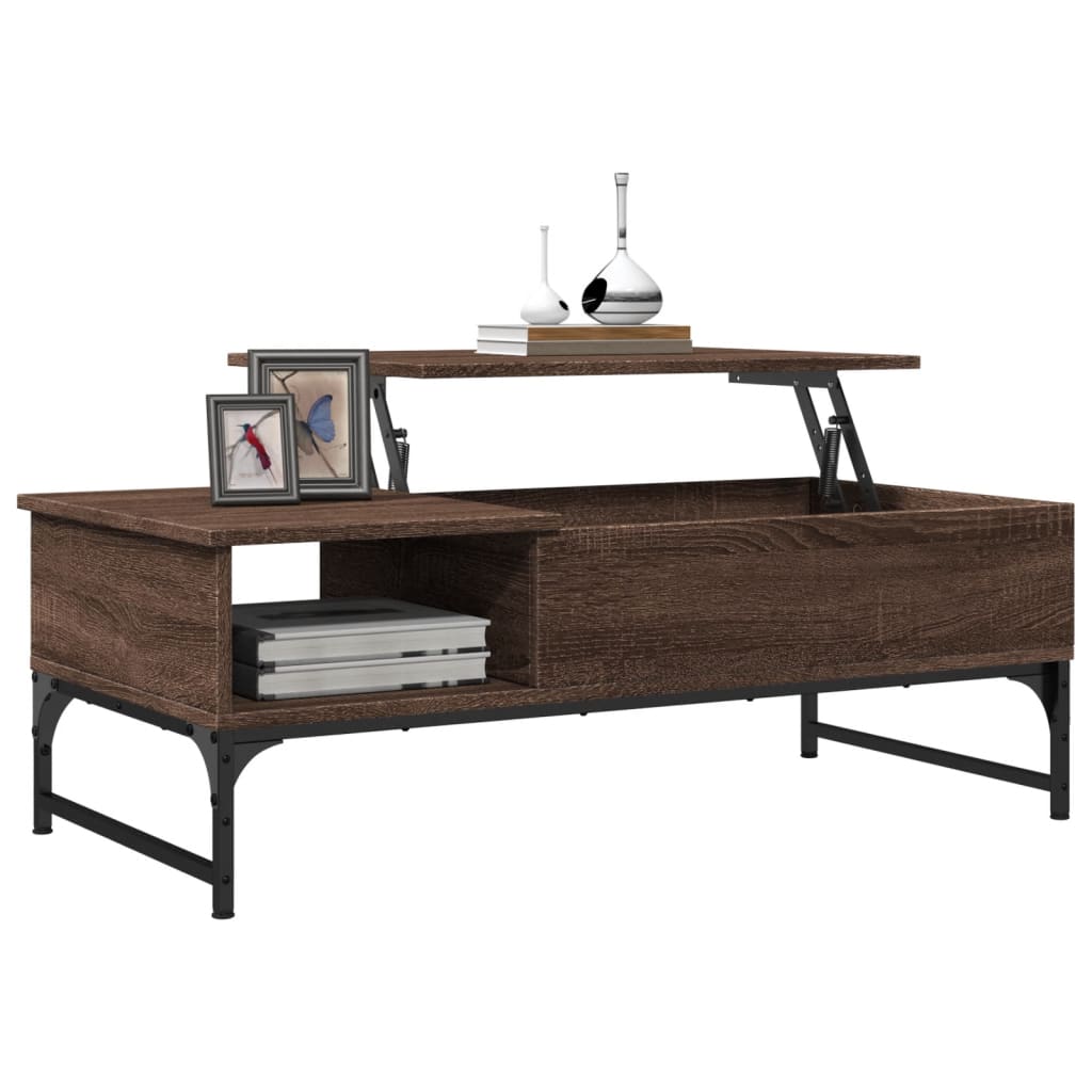 Salontafel 100x50x35 cm bewerkt hout en metaal bruin eikenkleur is nu te koop bij PeponiXL, paradijselijk wonen!