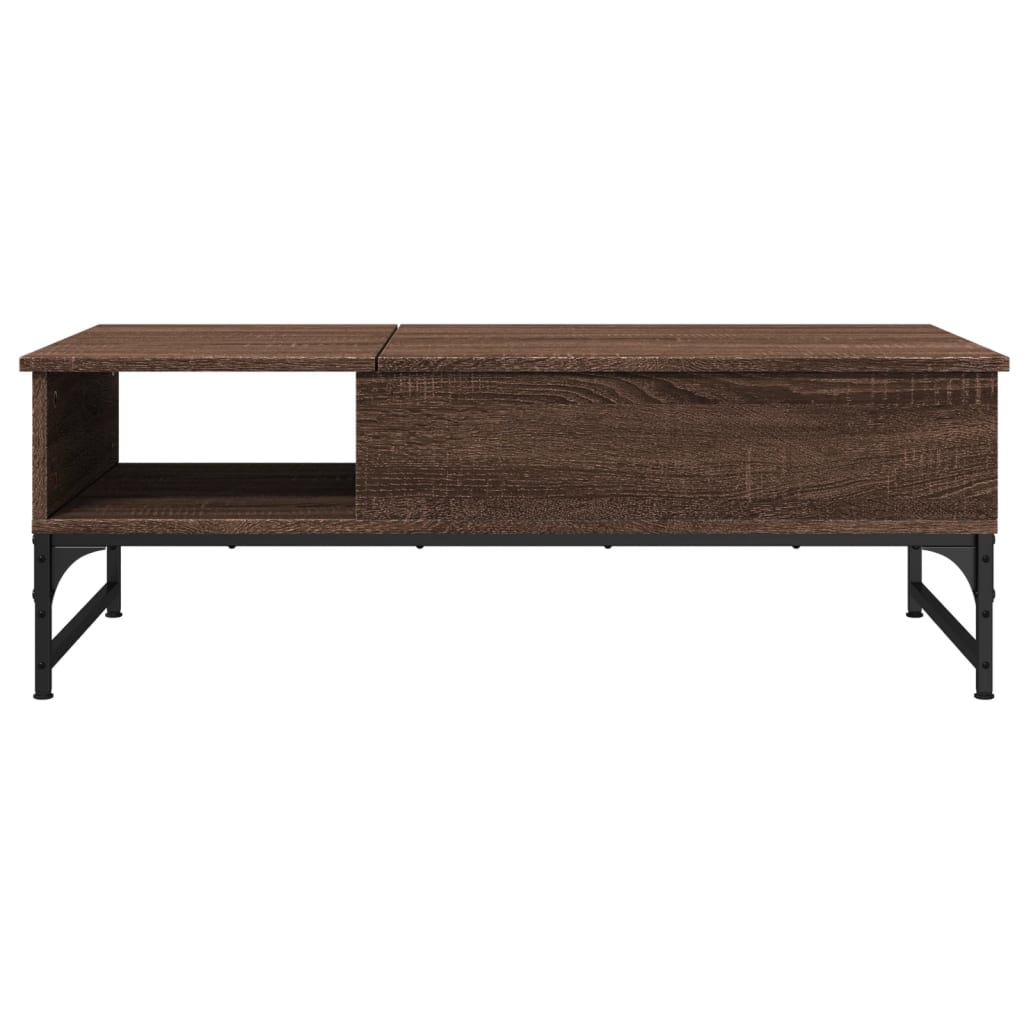 Salontafel 100x50x35 cm bewerkt hout en metaal bruin eikenkleur is nu te koop bij PeponiXL, paradijselijk wonen!