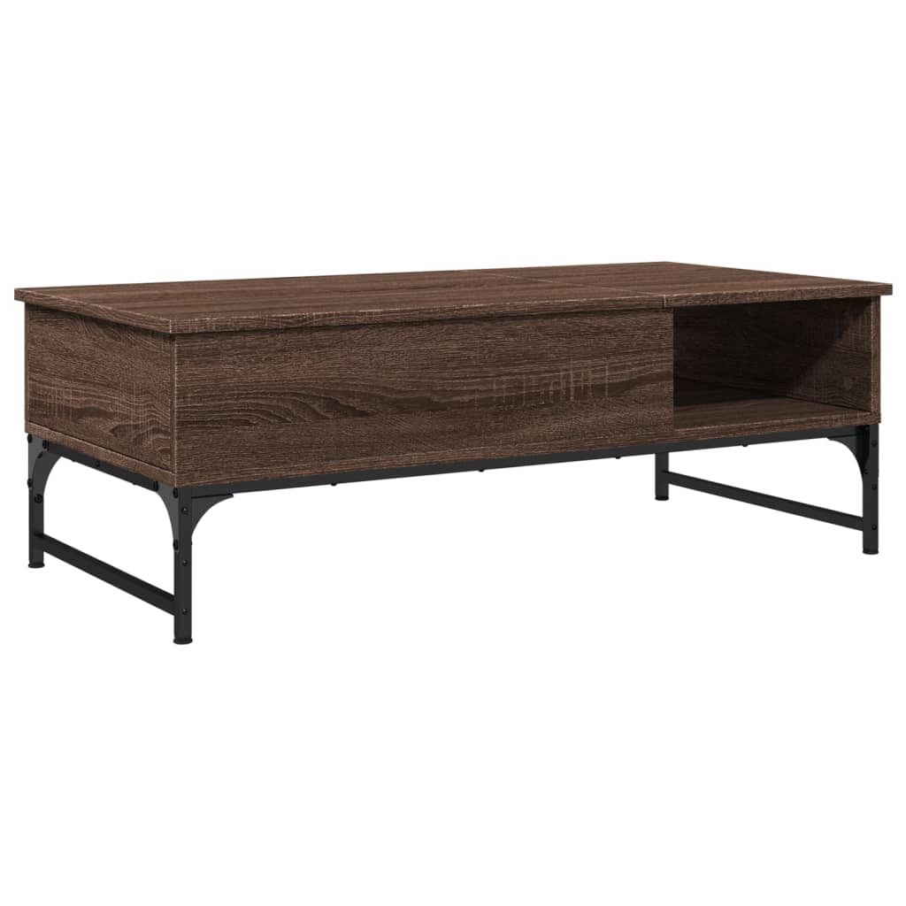Salontafel 100x50x35 cm bewerkt hout en metaal bruin eikenkleur is nu te koop bij PeponiXL, paradijselijk wonen!