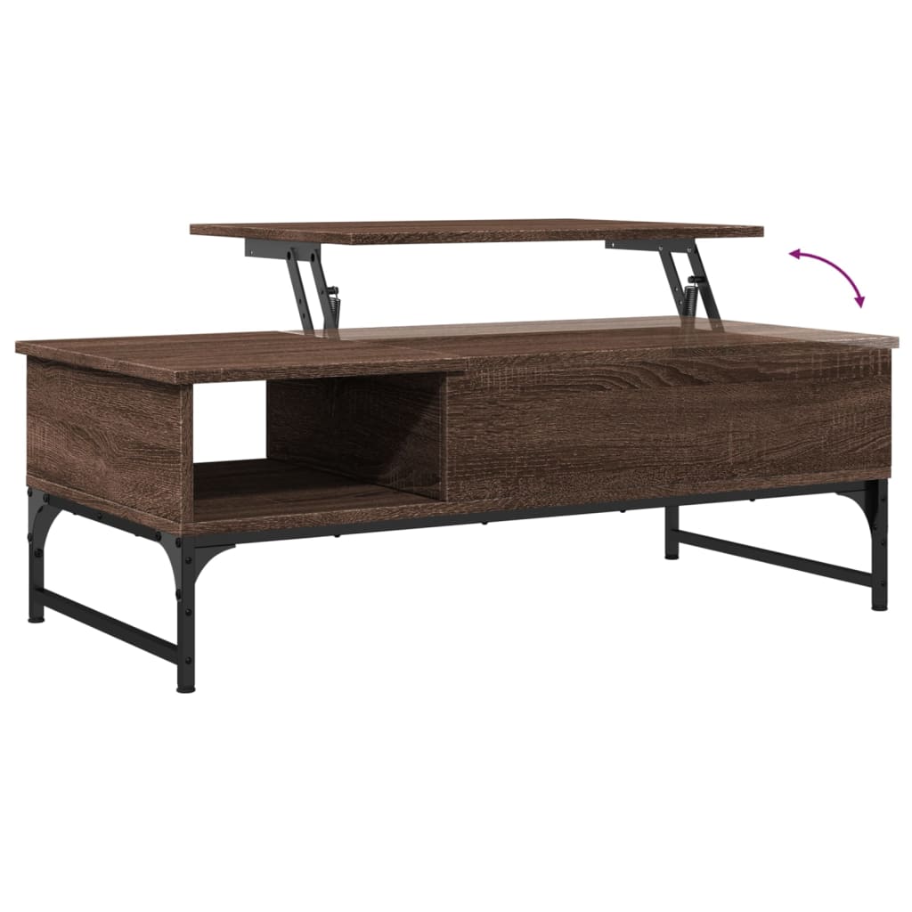 Salontafel 100x50x35 cm bewerkt hout en metaal bruin eikenkleur is nu te koop bij PeponiXL, paradijselijk wonen!