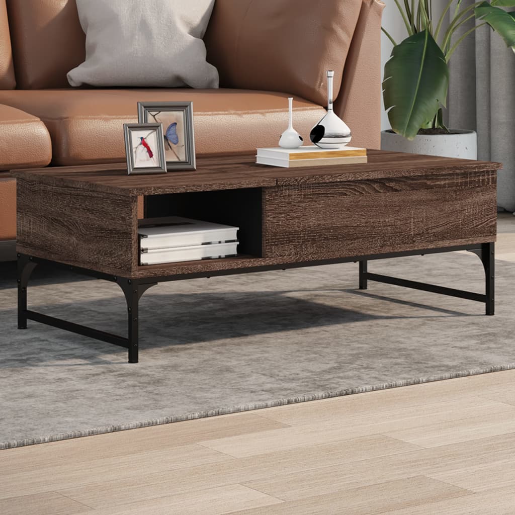 Salontafel 100x50x35 cm bewerkt hout en metaal bruin eikenkleur is nu te koop bij PeponiXL, paradijselijk wonen!