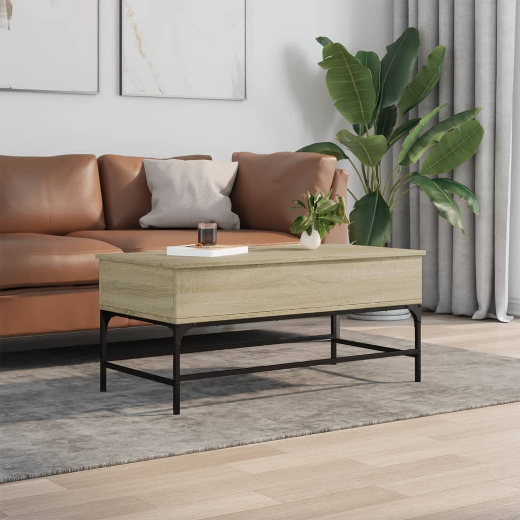 Salontafel 100x50x45 cm bewerkt hout en metaal sonoma eiken is nu te koop bij PeponiXL, paradijselijk wonen!