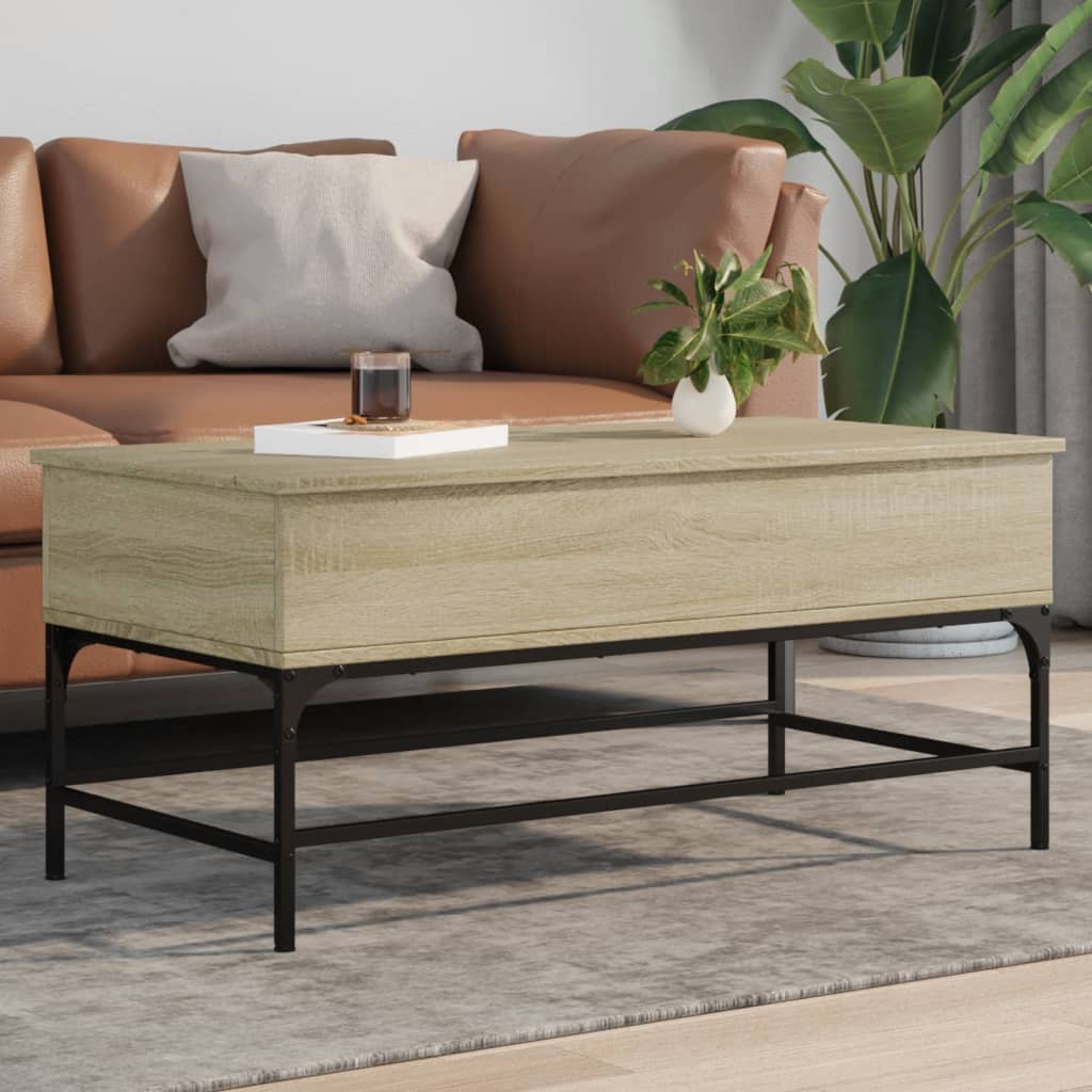 Salontafel 100x50x45 cm bewerkt hout en metaal sonoma eiken is nu te koop bij PeponiXL, paradijselijk wonen!